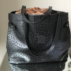 Vintage Anne Klein Ostrich Leather Large Tote Bag